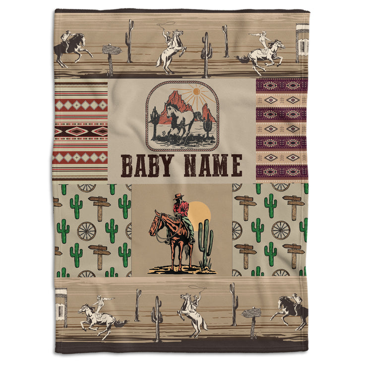 Baby Western Blankets, Cowboy Baby Blankets, Personalized Cactus Baby Blankets for Boys Girls, Baby Boy Stuff, Custom Baby Blankets Name Fleece Blankets for Infant Newborn Son Daughter