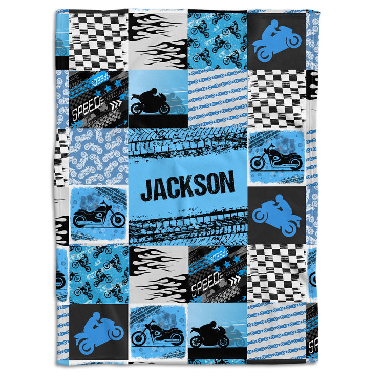 Baby Motorcycle Blanket, Motorcycle Baby Blankets, Personalized Baby Blankets for Boys, Custom Baby Blankets Name, Motorcycling Swaddle Blanket, Blue Plush Blankets for Baby Girl Son Toddlers Kids