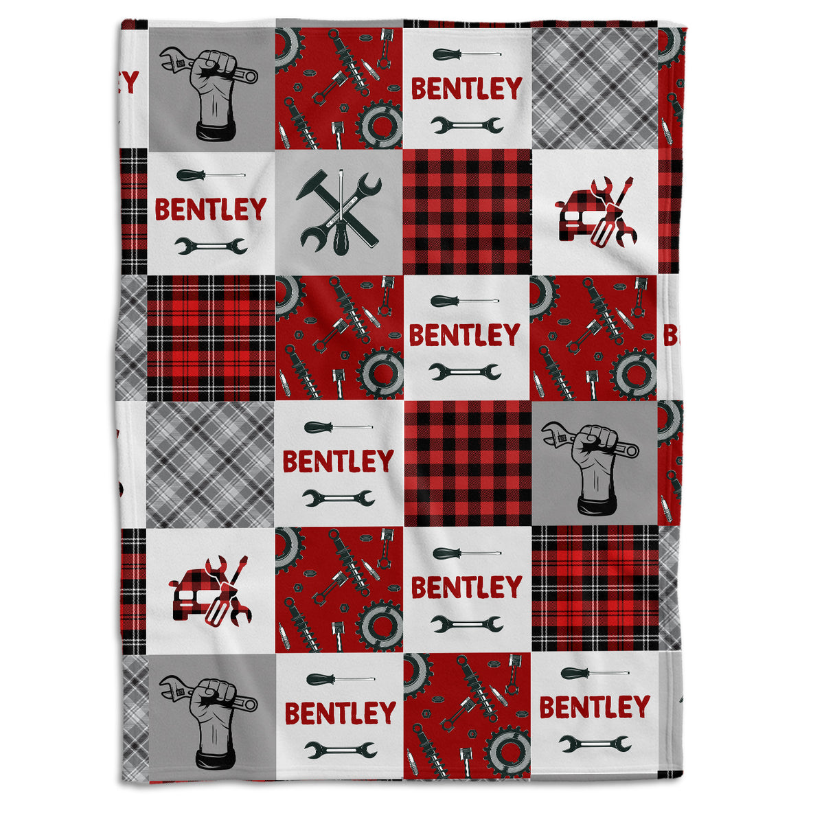 Baby Blanket with Name, Mechanic Baby Blankets, Personalized Baby Blankets for Boys Girls, Custom Baby Blankets Name, Baby Swaddle Blanket, Red Plush Blankets for Daughter Son Newborn Toddlers Kids