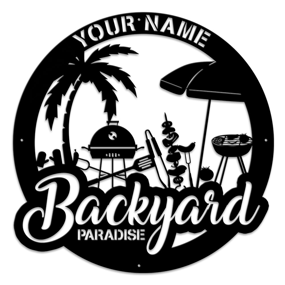 MeMate Metal Backyard Paradise Sign to Personalize, Personalized Backyard Metal Signs Kitchen Decor, Custom Name Outdoor Plaques