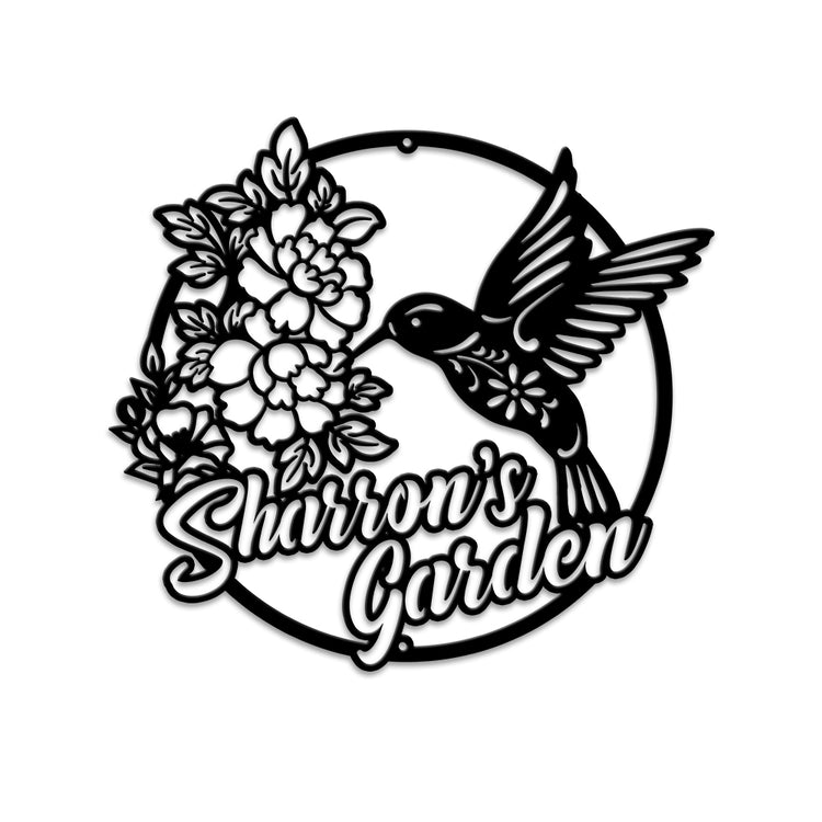 MeMate Personalized Metal Sign Hummingbird, Custom Garden Metal Signs Outdoor Décor, 8" - 24" Garden Signs Metal, HummingbirdSign, Hummingbird Flowers Garden Signs to Personalize, Shed Shed Sign