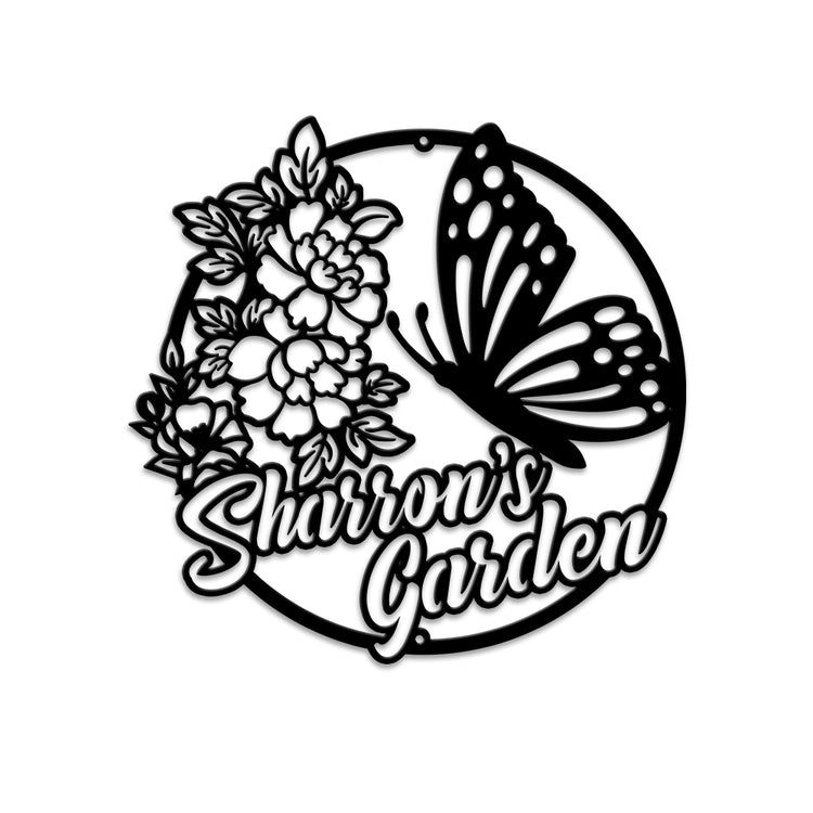 MeMate Personalized Metal Sign, Custom Garden Metal Signs Outdoor Décor, 8" - 24" Large Garden Signs Metal, Butterfly Sign, Butterfly Flowers Garden Signs to Personalize, Shed Shed Sign