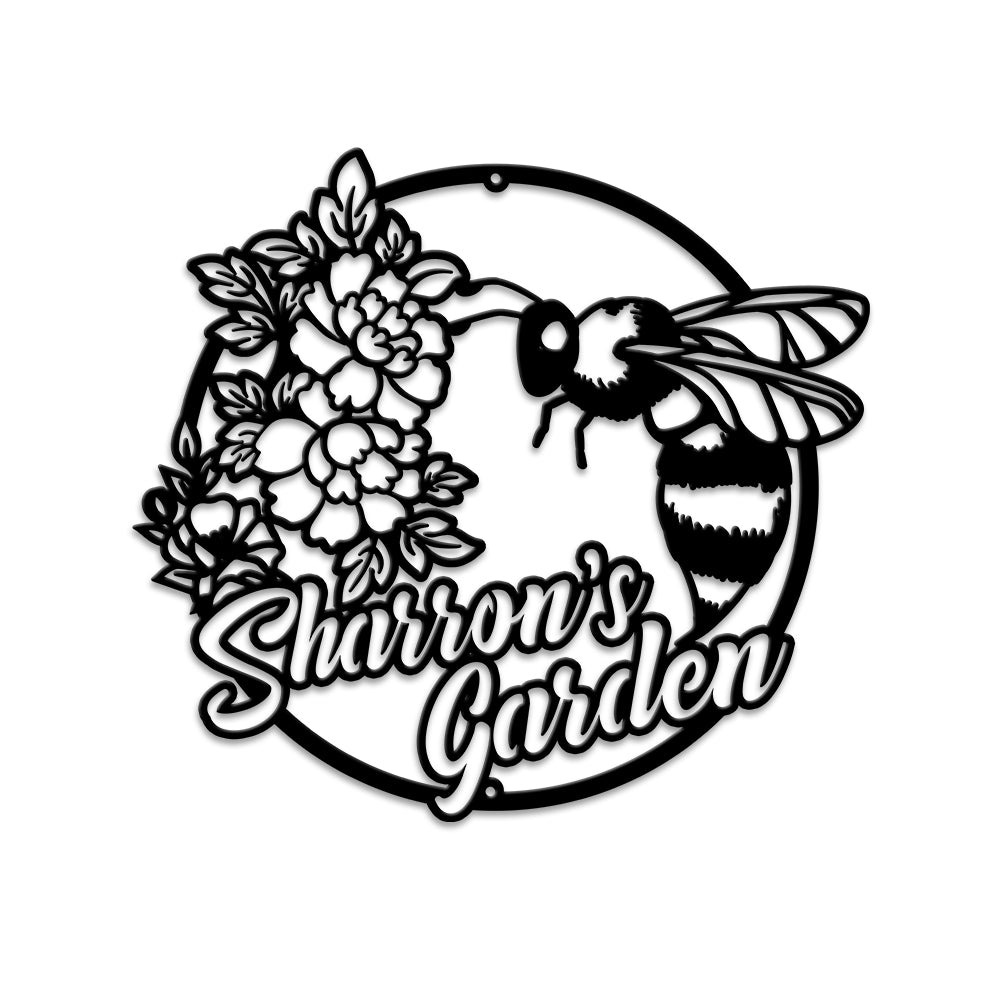 MeMate Personalized Metal Sign Bee, Custom Garden Metal Signs Outdoor Décor, 8" - 24" Garden Signs Metal, Bee Farm Sign, Bee Flowers Garden Signs to Personalize, Shed Shed Sign, Rustic Plaque