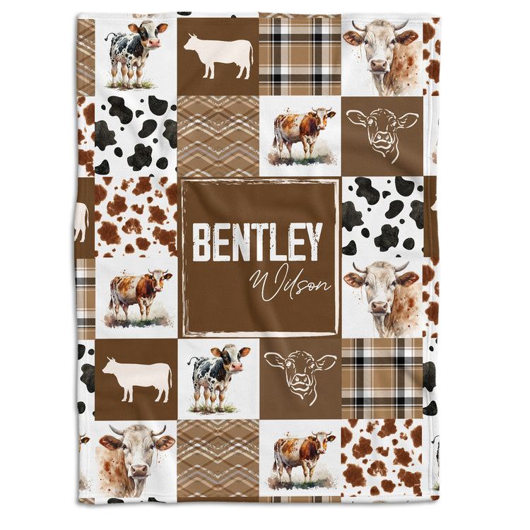 Cow Baby Blankets, Baby Western Stuff, Cowboy Baby Blanket with Name, Personalized Baby Blankets for Boys Girls, Custom Name Baby Blankets, Cow Prints Swaddle Blanket for Crib Stroller Travel Bed