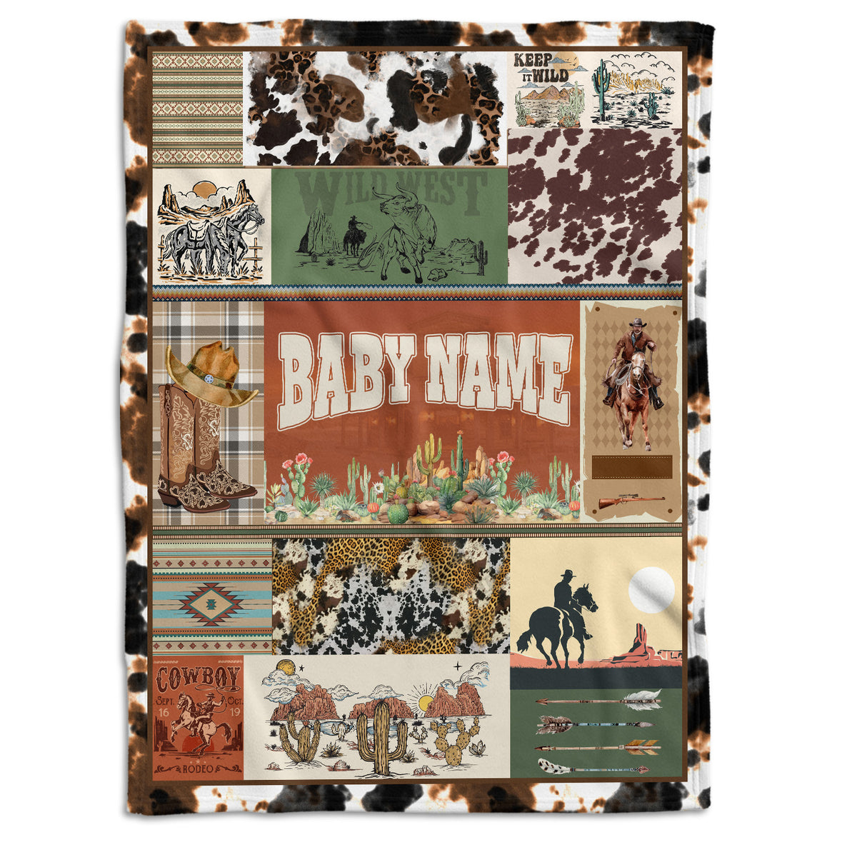 Baby Western Stuffs, Western Baby Blanket, Personalized Baby Blankets for Boys Girls, Cowboy Baby Blanket Name, Custom Name Baby Blankets, Swaddle Blanket with Cow Prints for Crib Stroller Bed Travel
