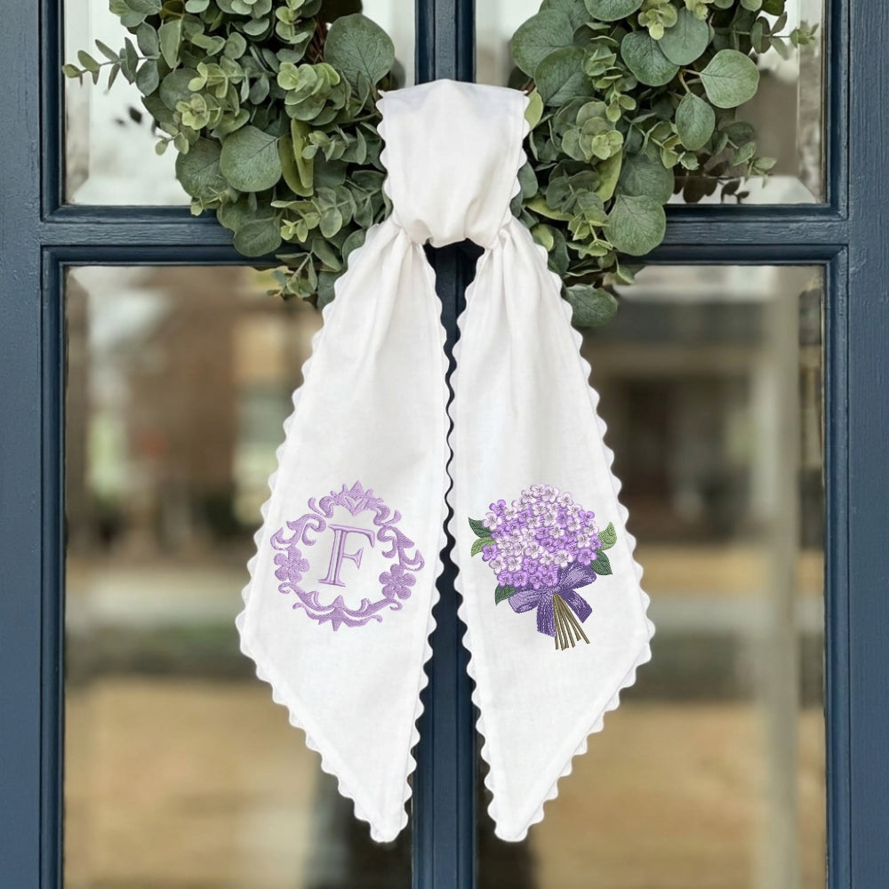 Purple Hydrangea Wreath Sash for Front Door, Personalized Initial Name Wreath Sash, Monogramed Embroidered Ribbon with Adjustable Bow Knot Farmhouse Door Wreath Decor, Gift for Family Friends (Copy)