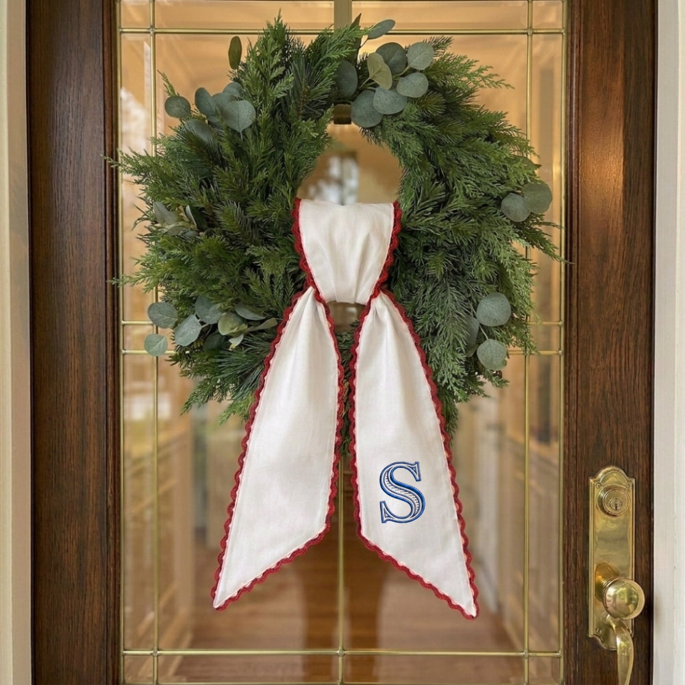 Patriotic Wreath Sash for Front Door, Golf with US Flag Door Wreath Decor, 54x5 in Personalized Initial Wreath Ribbon, Monogram Embroidered Sash for Holiday, 4th of July Wreath Sashes, Housewarming Gifts