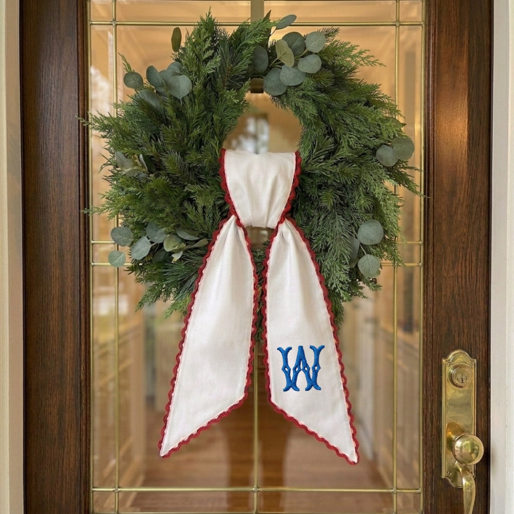 Patriotic Wreath Sash for Front Door, US Flag With Bow Door Wreath Decor, 54x5 in Personalized Initial Wreath Ribbon, Monogram Embroidered Sash for Holiday, 4th of July Wreath Sashes, Housewarming Gifts