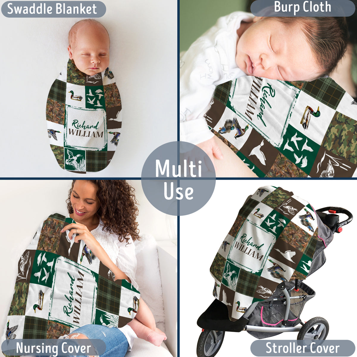 Hunting Baby Blanket, Personalized Baby Blankets for Boys, Hunting Duck Baby Blanket Name, Custom Baby Blankets Name for Girls, Camo Swaddle Blanket, Plush Blankets for Baby Boy Son Daughter Newborn