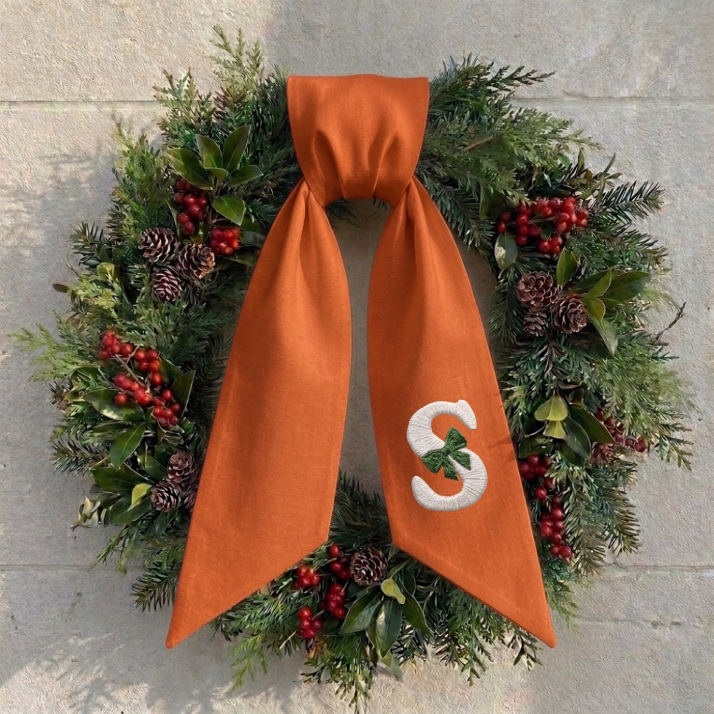 Fall Wreath Sash Bow Embroidered Initials, Personalized Monogram Wreath Sashes 54x5 in, Autumn Wreath Ribbon for Front Door, Garland Accessories, Farmhouse Door Wreath Decor, Pumpkins Monogram Sash
