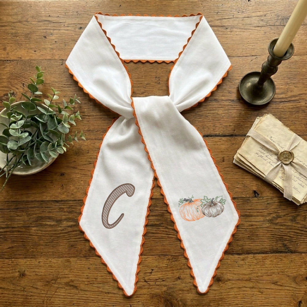 Fall Wreath Sash Bow Embroidered Initials, Personalized Monogram Wreath Sashes 54x5 in, Pumpkins Wreath Ribbon for Front Door, Garland Accessories, Autumn Farmhouse Door Wreath Decor