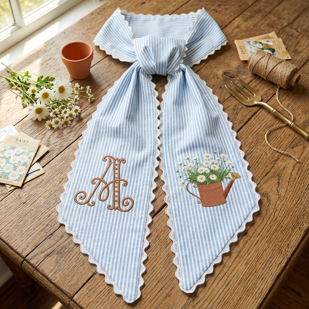Daisy Wreath Sash for Front Door, Embroidered Flowers Wreath Sash 54x5 Inch, Personalized Initial Monogram Sash Front Door Decor, Bow Ribbon Wreath Sashes