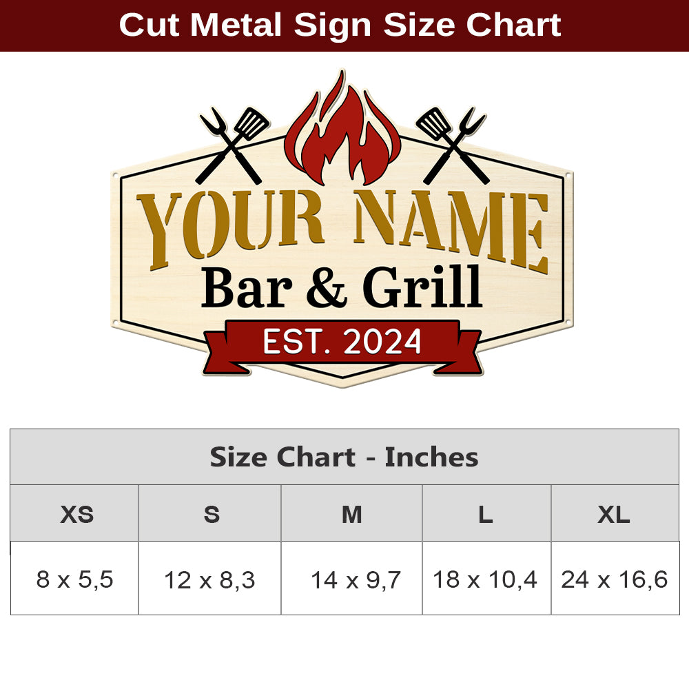 MeMate Metal BBQ Signs, Bar and Grill Sign to Personalize, Personalized Barbecue Metal Signs Kitchen Decor, Custom Name Outdoor Plaques, Rustic Decorations for Man Cave