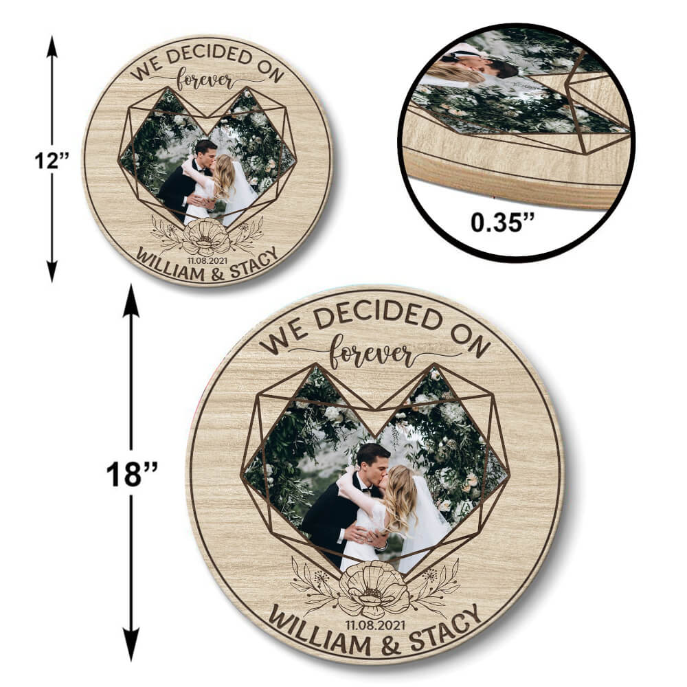 MeMate Personalized Photo, Name Wooden Couple Sign Hanging Wall Decor - We Decided on Forever Wedding Anniversary Sign