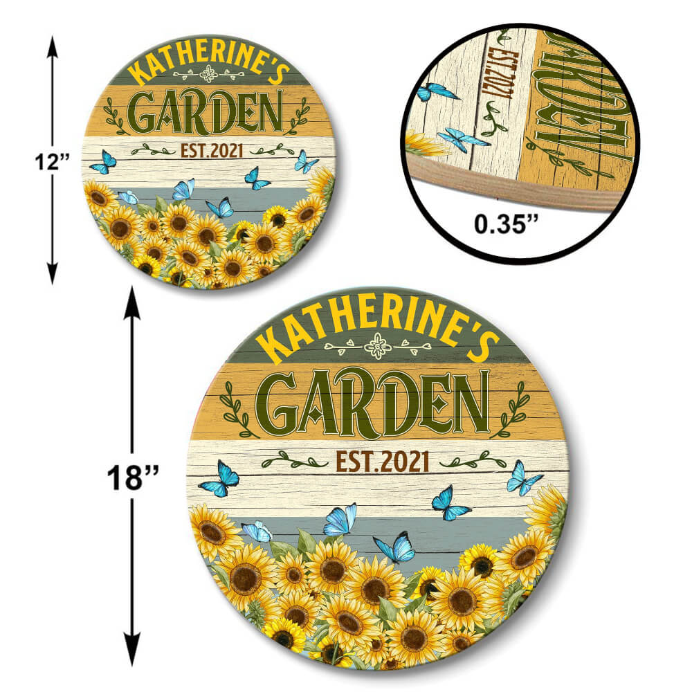 MeMate Personalized Garden Signs for Outdoor Decorative - Custom Name, Year Printed Wood Sign with Sunflower for Flower Garden Decor and Accessories - Wooden Outdoor Plaque for Garden