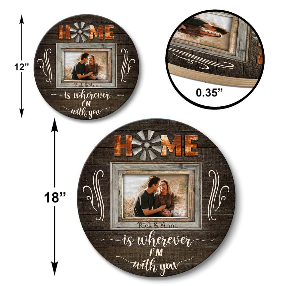 MeMate Custom Couple Photo and Name Printed Wooden Sign Hanging Wall Decor - Personalized Signs for Couple - Round Rustic Wood Plaque for Couples, Newlyweds, Valentines Day, Housewarming Gift
