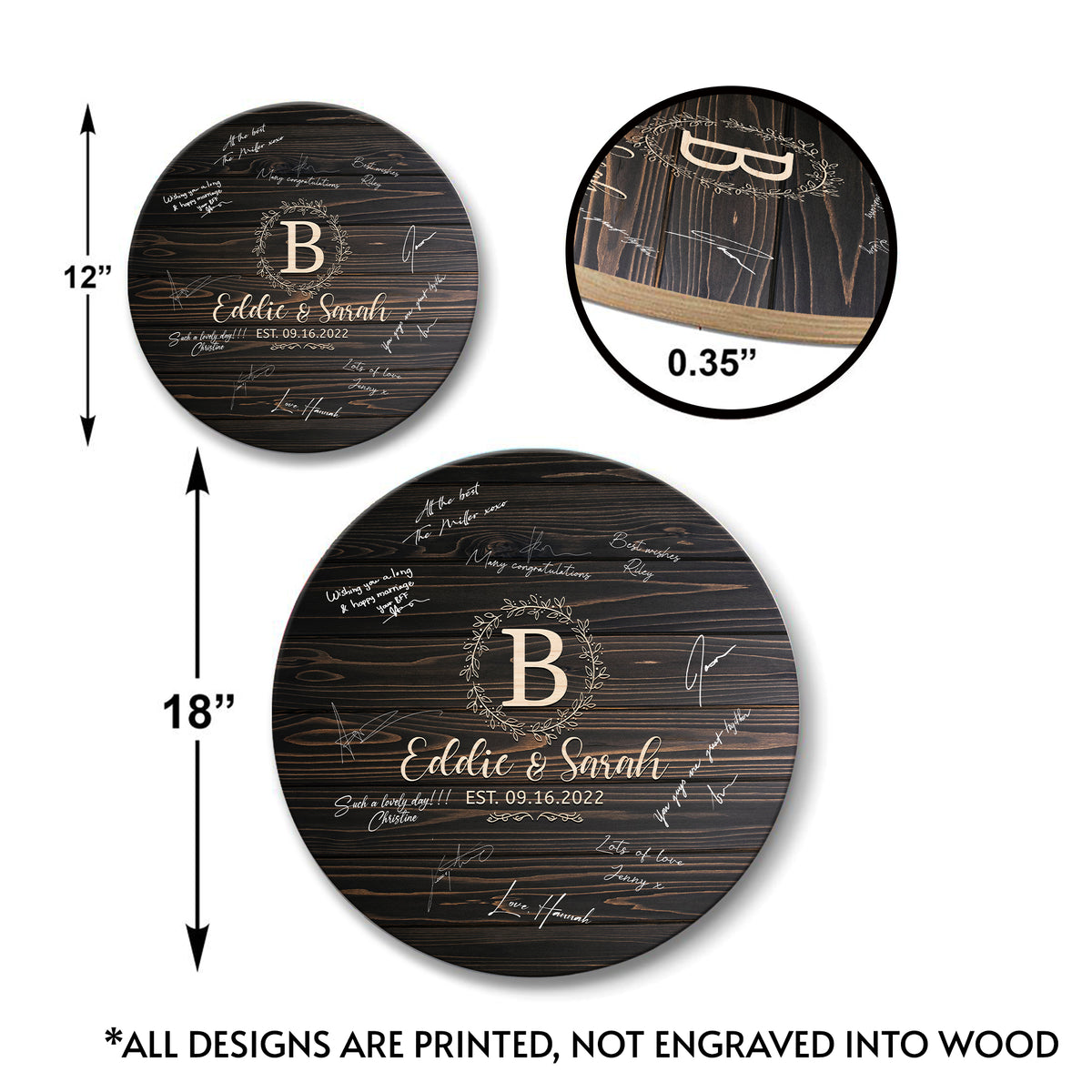 Memate Wedding Guestbook Alternative, Wedding Guest Books Personalized, Wooden Wedding Guess Book Sign Board for Signature, Custom Wedding Signs Name Date, Rustic Round Wedding Book Alternative