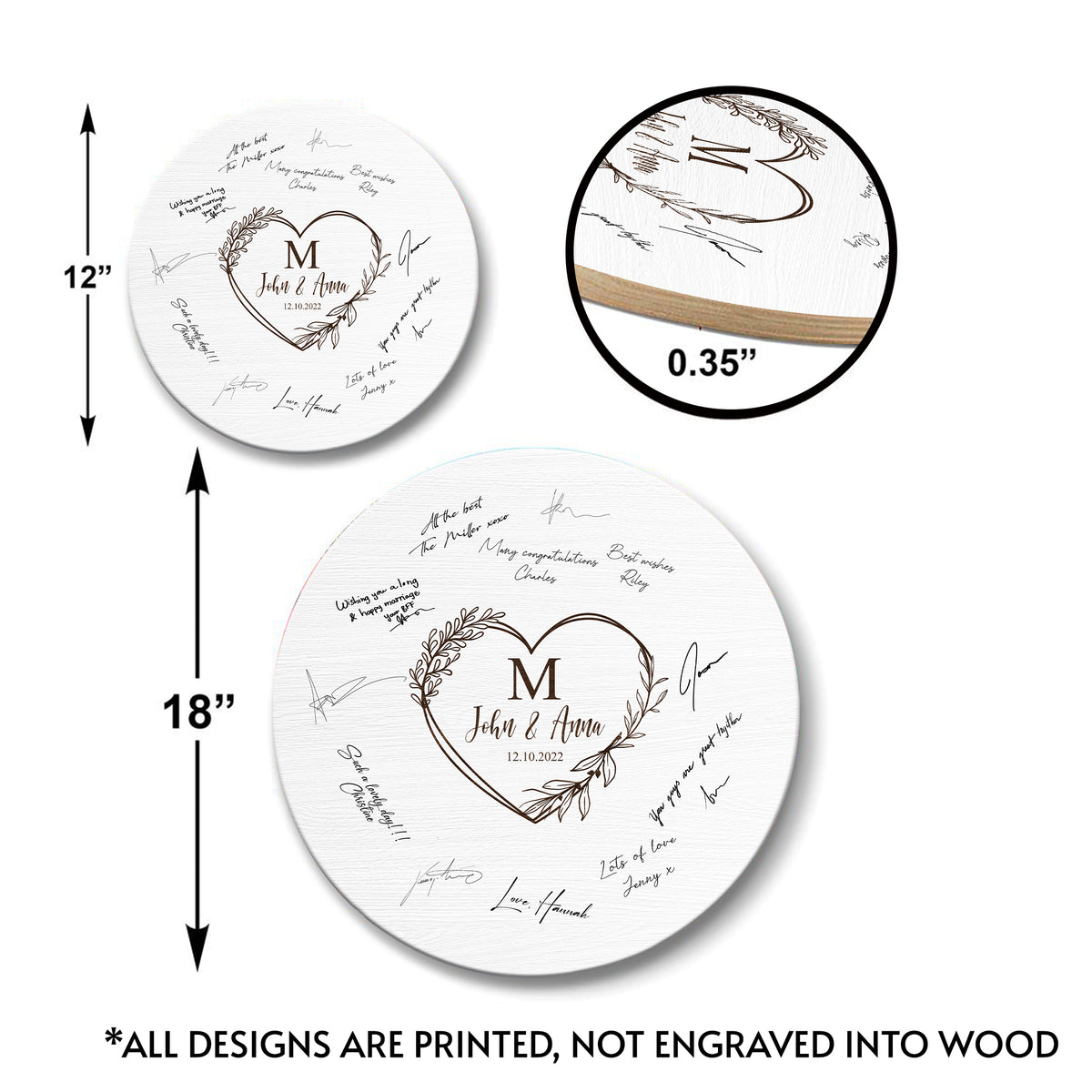 Memate Wedding Guestbook Alternative, Wedding Guest Books Personalized, Custom Signs Family Name Wedding Date for Couple, Wedding Guess Book Sign Board for Signature, Rustic Round Wooden Wedding Book Alternative 03