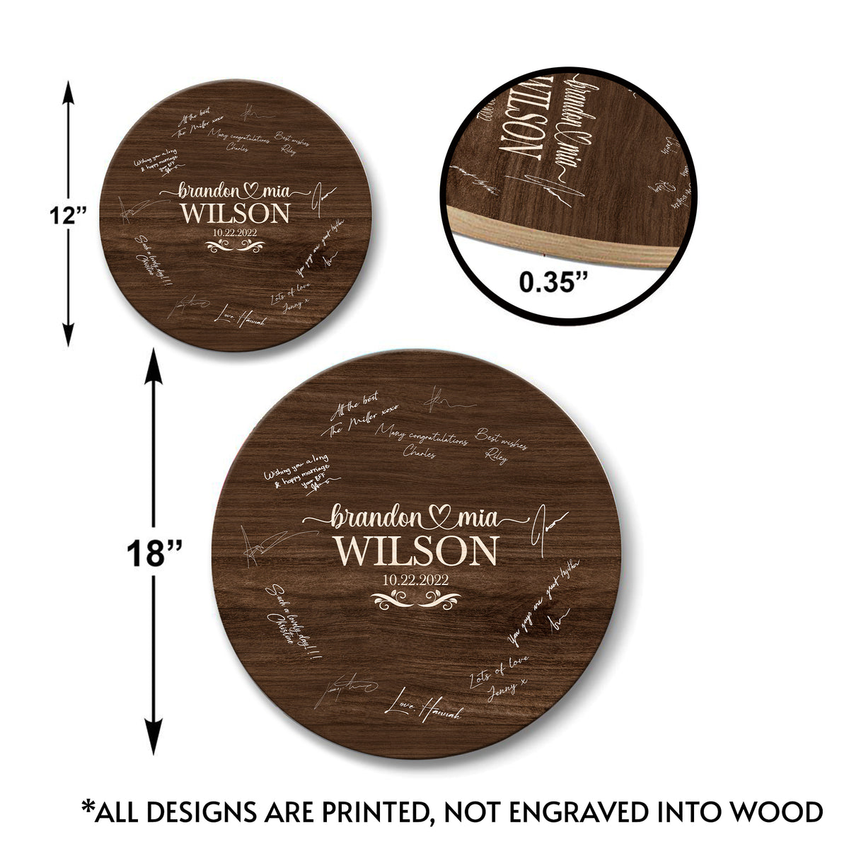 Memate Wedding Guestbook Alternative, Wedding Guest Books Personalized Family Name and Wedding Date, Wooden Wedding Sign Board for Signature, Rustic Round Wooden Wedding Signs