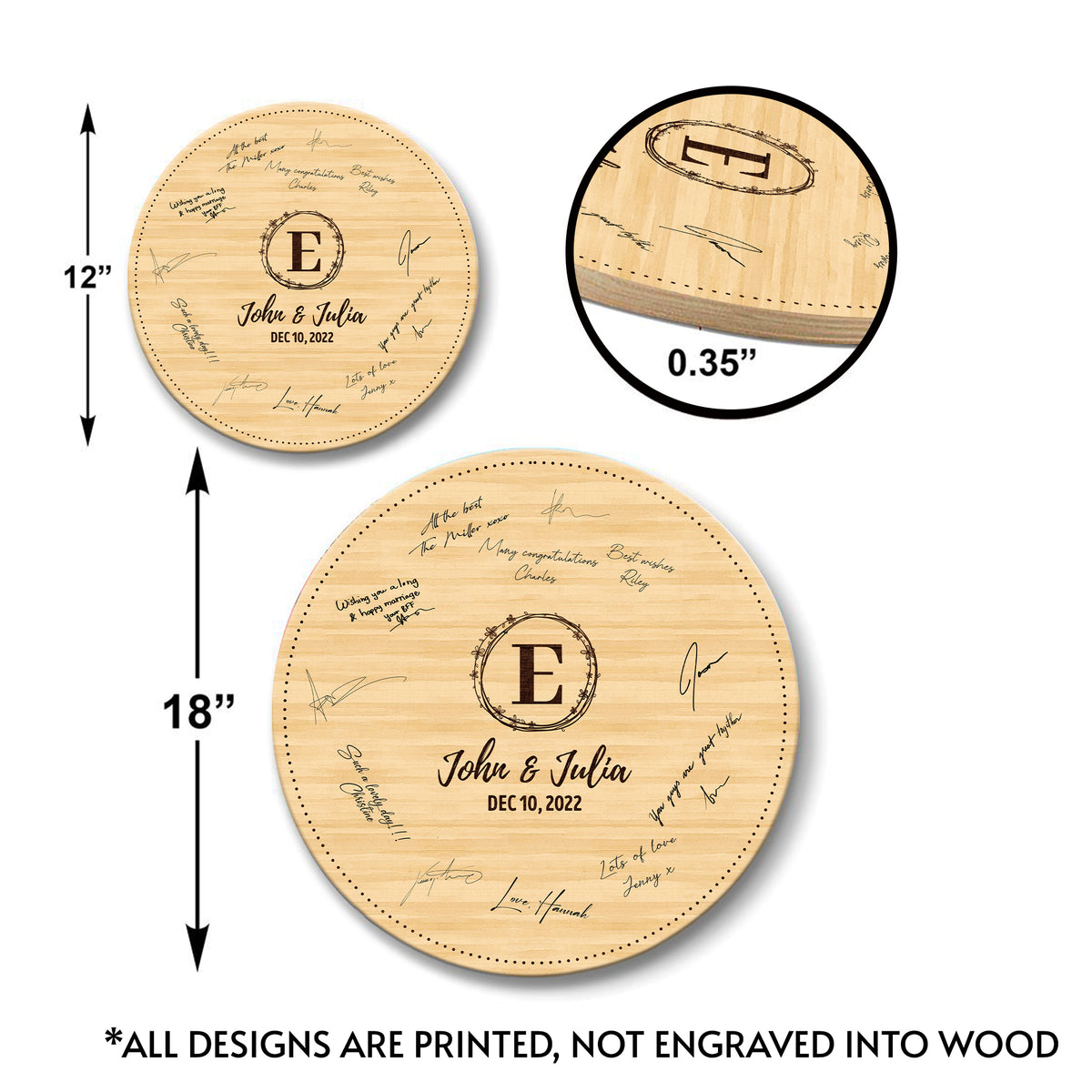 Memate Wedding Guestbook Alternative Personalized, Wedding Guest Books, Custom Wedding Signs Name Date, Wooden Wedding Guess Book Sign Board for Signature, Rustic Round Wedding Book Alternative 03