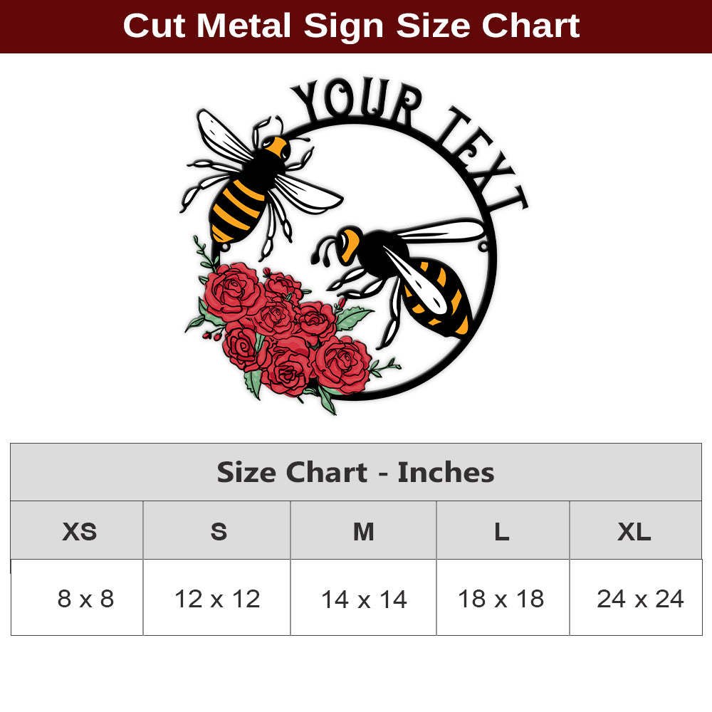 MeMate Personalized Metal Sign Bee, Custom Garden Metal Signs Outdoor Décor, 8" - 24" Garden Signs Metal, Bee Farm Sign, Bee Flowers Garden Signs to Personalize, Shed Shed Sign, Rustic Plaque
