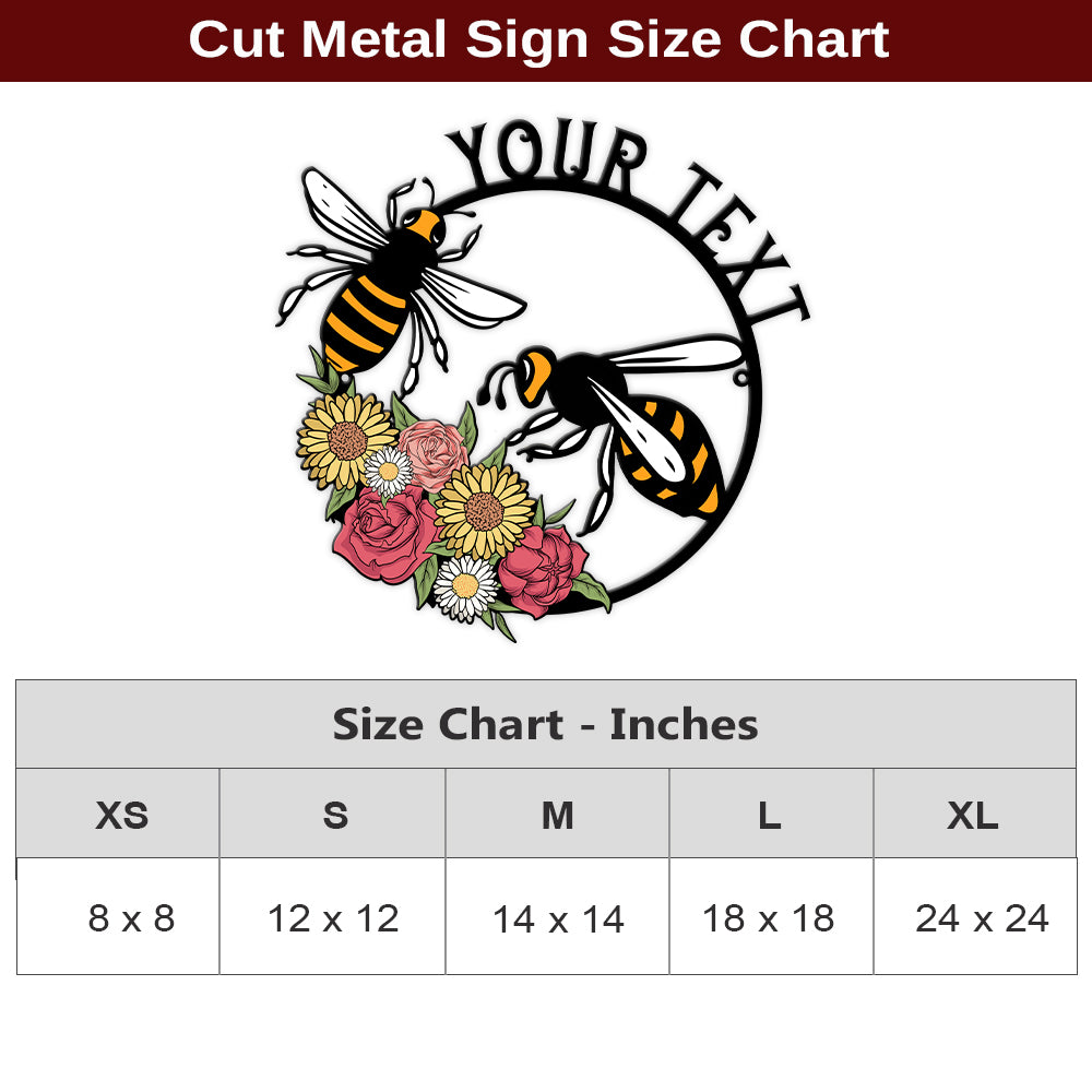MeMate Personalized Metal Sign Bee, Custom Garden Metal Signs Outdoor Décor, 8" - 24" Garden Signs Metal, Bee Farm Sign, Bee Flowers Garden Signs to Personalize, Shed Shed Sign, Rustic Plaque