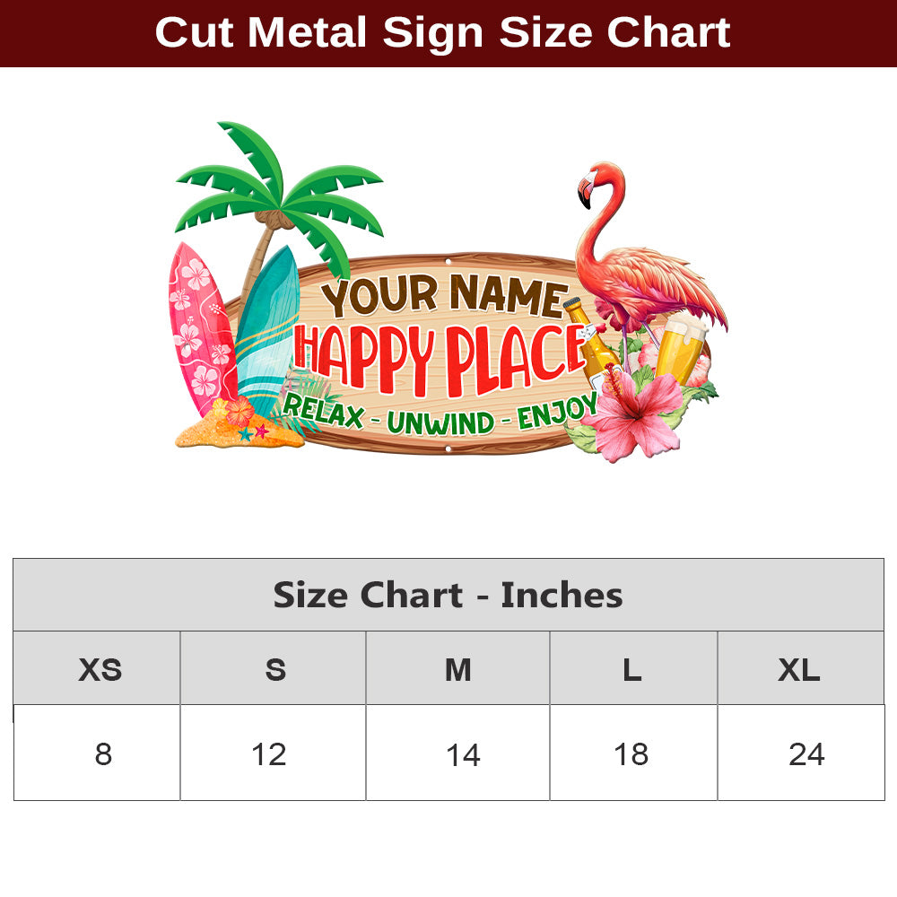 MeMate Flamingo Happy Place Signs, Flamingo House Outdoor Décor, Flamingo House Metal Sign, Personalized Flamingo Tropical Sign, Flamingo Metal Sign Housewarming Gift for Family Friend