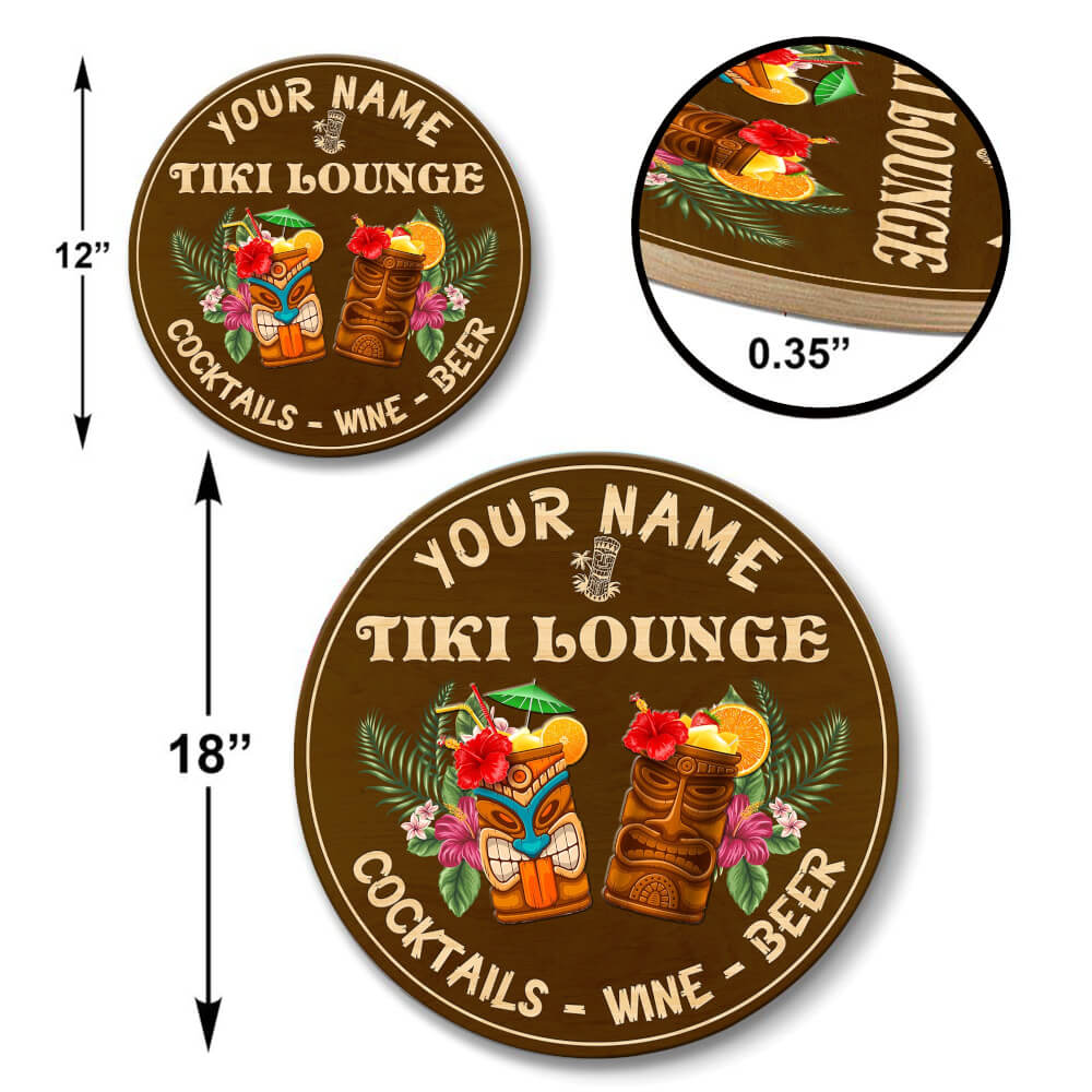 MeMate Custom Tiki Bar Sign - Personalized Wooden Name Sign for Backyard, Patio, Tiki Lounge, Beach, Party Decors - Rustic Round Printed Wood Signs Wall Hanging Decorative