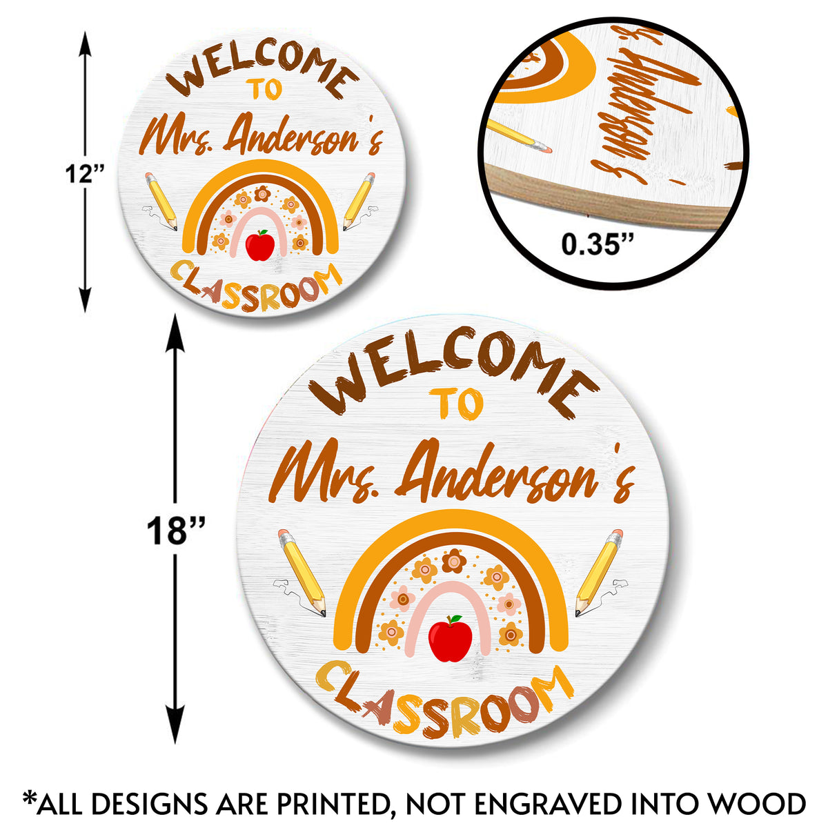 MeMate Personalized Teacher Sign, Classroom Door Wooden Sign, Personalized Teacher Name Sign for Classroom Door Decorations, Wood Custom Teacher Signs Plaque Decor with Name, Boho Rainbow Classroom Decor