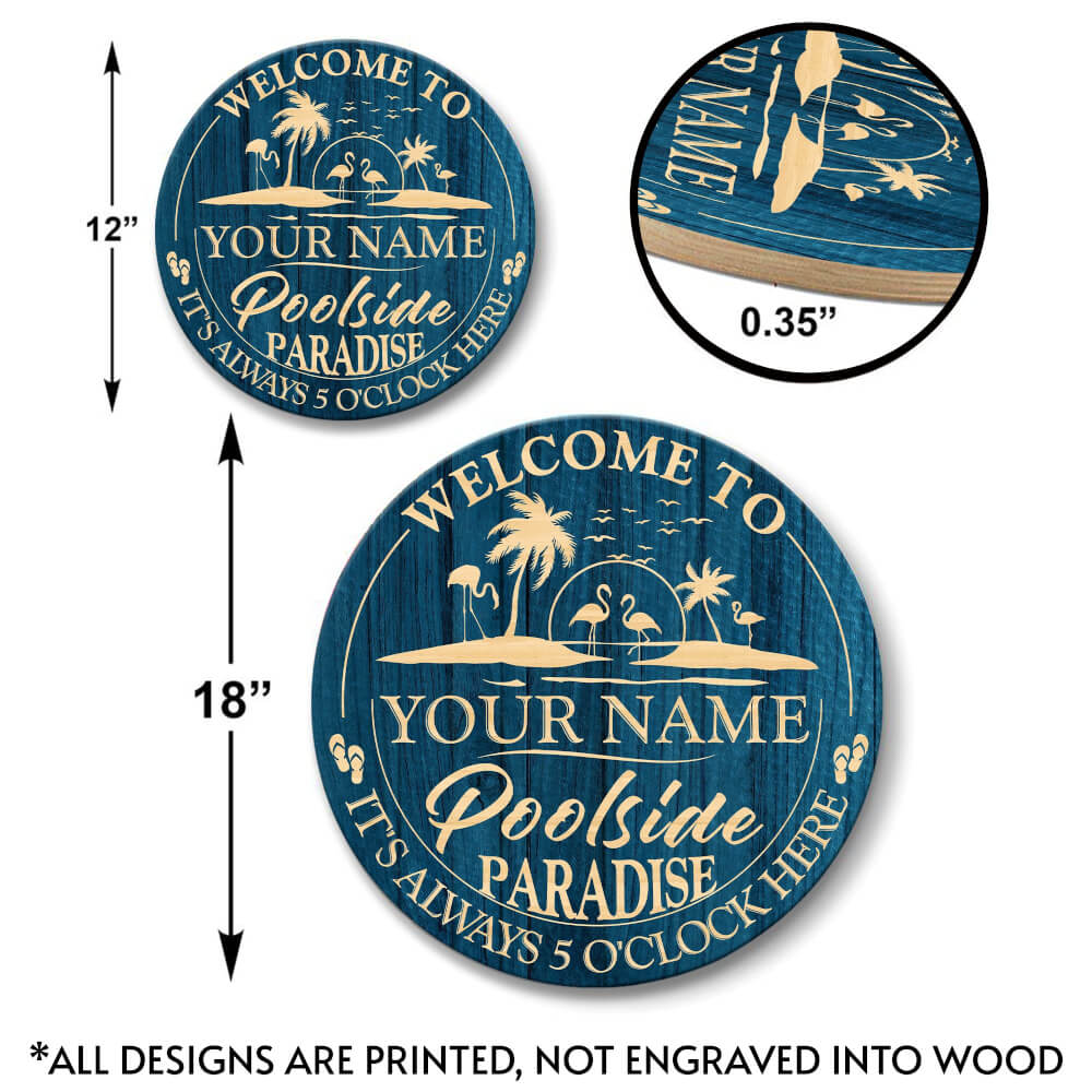 MeMate Pool Signs Personalized Name Text Wooden Sign Outdoor, Poolside Decor, Customized Pool Sign, Swimming Pool Decorations for Wall, Wood Plaque for Backyards Patio Housewarming