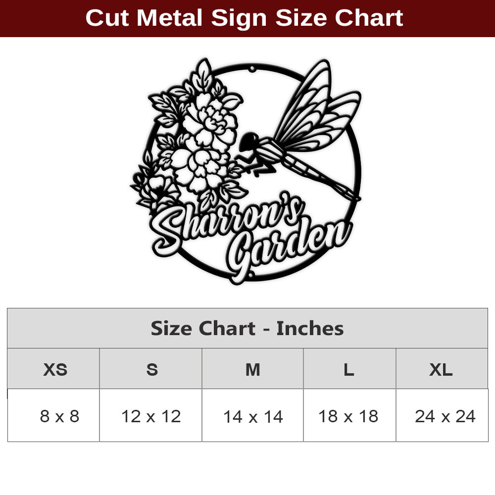 MeMate Personalized Metal Sign, Custom Garden Metal Signs Outdoor Décor, 8" - 24" Garden Signs Metal, Dragonfly Sign, Dragonfly Flowers Garden Signs to Personalize, Shed Shed Sign, Rustic Plaque