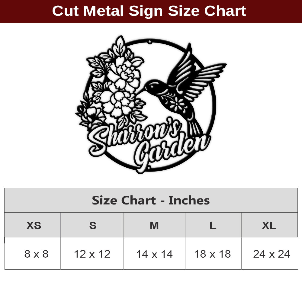 MeMate Personalized Metal Sign Hummingbird, Custom Garden Metal Signs Outdoor Décor, 8" - 24" Garden Signs Metal, HummingbirdSign, Hummingbird Flowers Garden Signs to Personalize, Shed Shed Sign