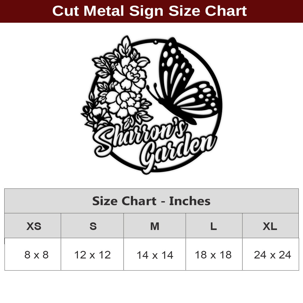 MeMate Personalized Metal Sign, Custom Garden Metal Signs Outdoor Décor, 8" - 24" Large Garden Signs Metal, Butterfly Sign, Butterfly Flowers Garden Signs to Personalize, Shed Shed Sign