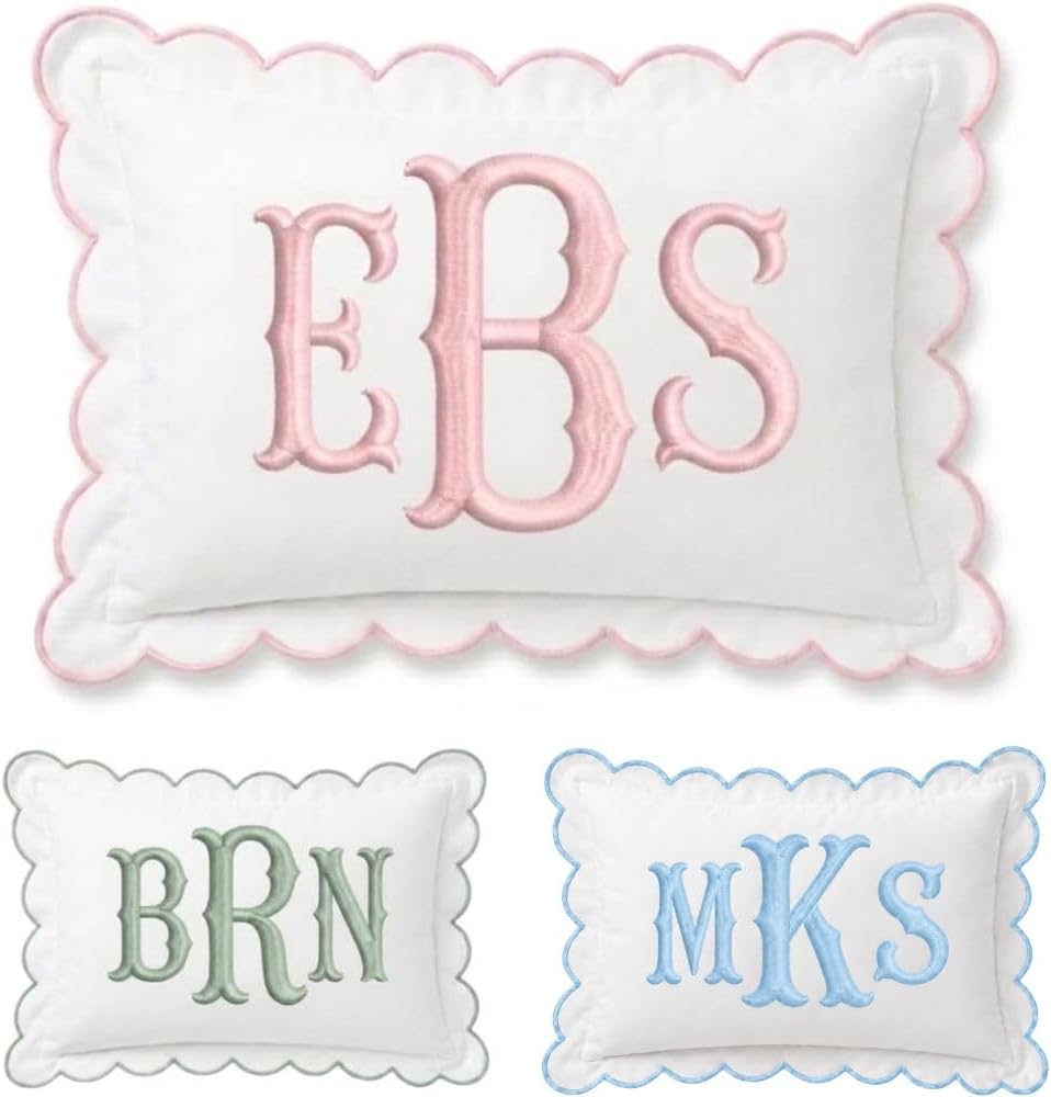 Monogram Pillow Cover, Embroidered Pillow Covers, Personalized Initials Name Pillowcase, Custom Monogrammed Baby Pillows, Nursery Decorations, Couch Bed Room Pillow Case Gifts for Kids Boy Girls - Design 02 - Image 1