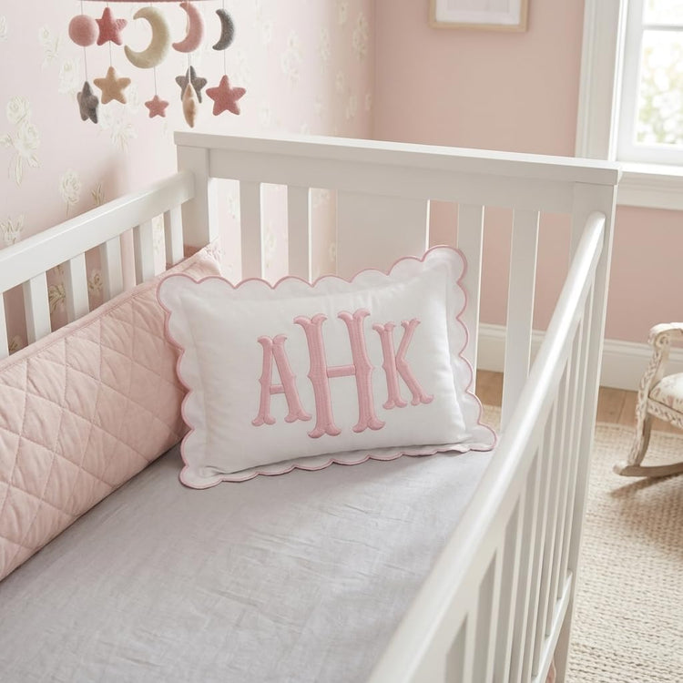 Monogram Pillow Cover, Embroidered Pillow Covers, Personalized Initials Name Pillowcase, Custom Monogrammed Baby Pillows, Nursery Decorations, Couch Bed Room Pillow Case Gifts for Kids Boy Girls - Design 02 - Image 2