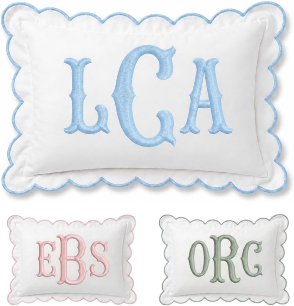 Monogram Pillow Cover, Personalized Initials Name Pillowcase, Embroidered Pillow Covers, Custom Monogrammed Baby Pillows, Nursery Decorations Couch Bed Room Pillow Case Gifts for Kids Boy Girls - Design White - Image 1