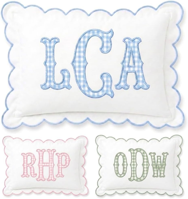 Monogram Pillow Cover, Custom Embroidered Pillow Covers, Personalized Initials Name Pillowcase, Gingham Monogrammed Baby Pillows, Couch Bed Room Pillow Gifts for Kids Boy Girls, Nursery Decoration - Design 09 - Image 1