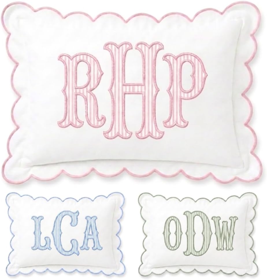 Monogram Pillow Cover, Custom Embroidered Pillow Covers, Personalized Initials Name Pillowcase, Stripes Monogrammed Baby Pillows, Couch Bed Room Pillow Gifts for Kids Boy Girls, Nursery Decoration - Design 10 - Image 1