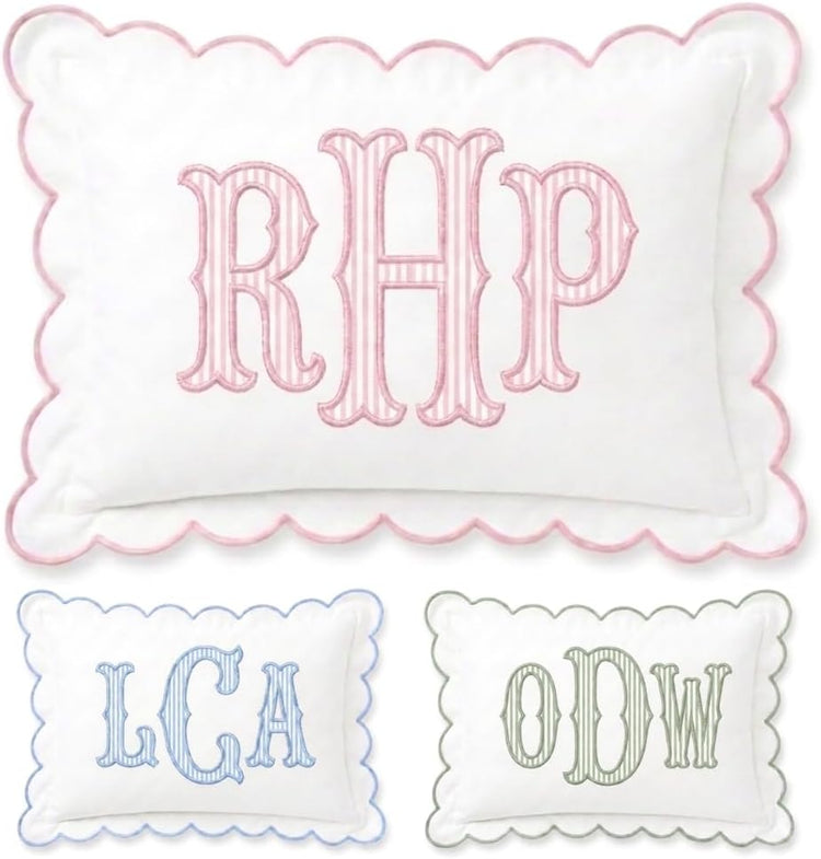 Monogram Pillow Cover, Custom Embroidered Pillow Covers, Personalized Initials Name Pillowcase, Stripes Monogrammed Baby Pillows, Couch Bed Room Pillow Gifts for Kids Boy Girls, Nursery Decoration - Design 10 - Image 1
