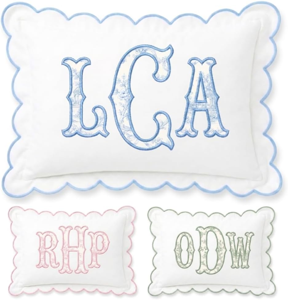 Monogram Pillow Cover, Custom Embroidered Pillow Covers, Personalized Initials Name Pillowcase, Toile Monogrammed Baby Pillows, Couch Bed Room Pillow Case Gifts for Kids Boy Girls, Nursery Decoration - Design 08 - Image 1