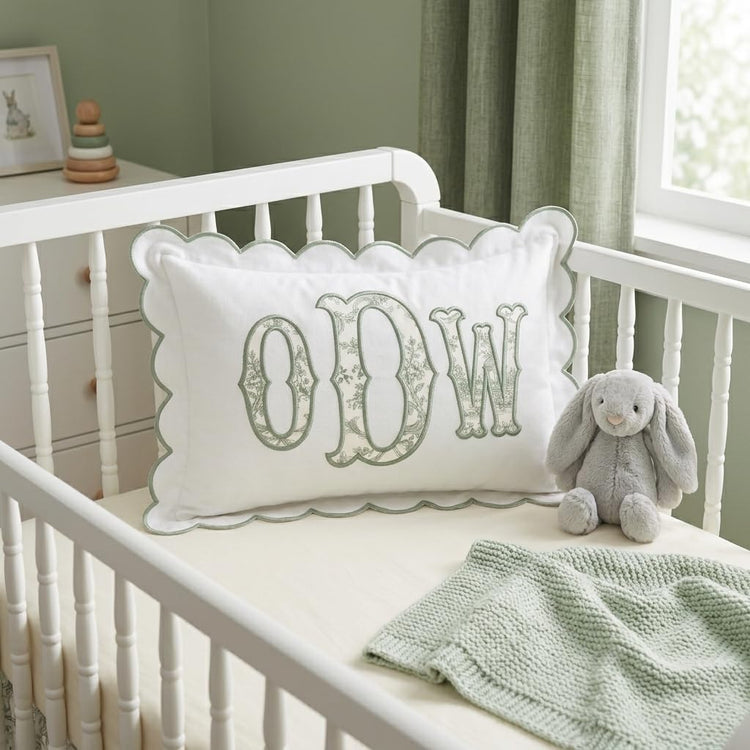 Monogram Pillow Cover, Custom Embroidered Pillow Covers, Personalized Initials Name Pillowcase, Toile Monogrammed Baby Pillows, Couch Bed Room Pillow Case Gifts for Kids Boy Girls, Nursery Decoration - Design 08 - Image 2