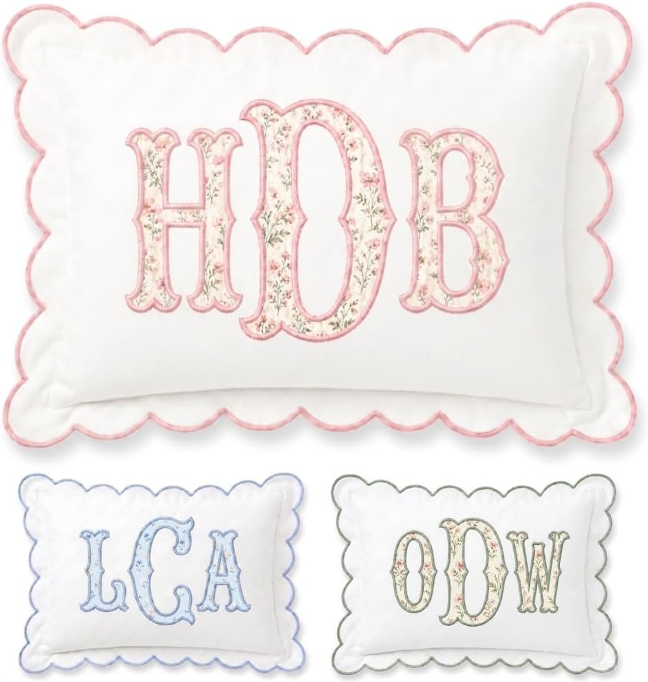 Monogram Pillow Cover, Custom Embroidered Pillow Covers, Personalized Initials Name Pillowcase, Wild Flower Monogrammed Baby Pillows, Couch Bed Room Pillow Gifts for Kids Boy Girls, Nursery Decoration - Design 11 - Image 1