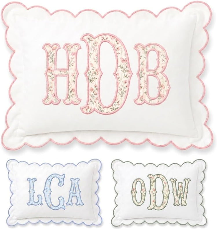 Monogram Pillow Cover, Custom Embroidered Pillow Covers, Personalized Initials Name Pillowcase, Wild Flower Monogrammed Baby Pillows, Couch Bed Room Pillow Gifts for Kids Boy Girls, Nursery Decoration - Design 11 - Image 1