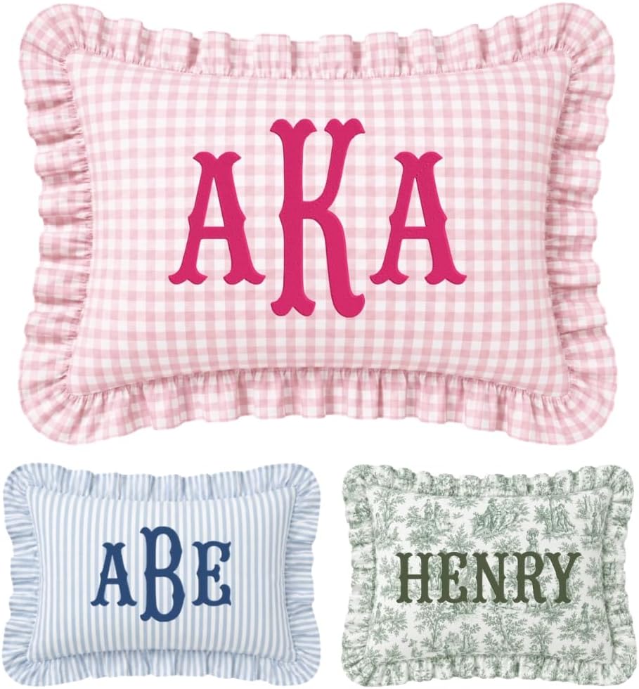 Personalized Monogram Pillow Cover, Custom Embroidered Pillow Covers, Initials Name Pillowcase, Monogrammed Rufle Baby Pillows, Couch Bed Room Pillow Gifts for Kids Boy Girls, Nursery Decoration - Design 12 - Image 1