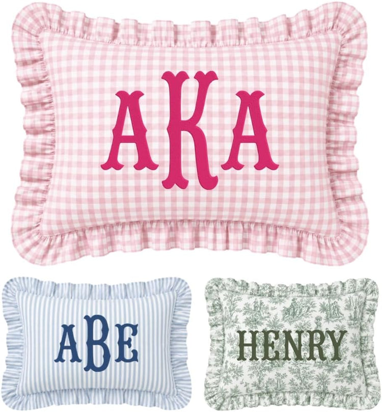 Personalized Monogram Pillow Cover, Custom Embroidered Pillow Covers, Initials Name Pillowcase, Monogrammed Rufle Baby Pillows, Couch Bed Room Pillow Gifts for Kids Boy Girls, Nursery Decoration - Design 12 - Image 1
