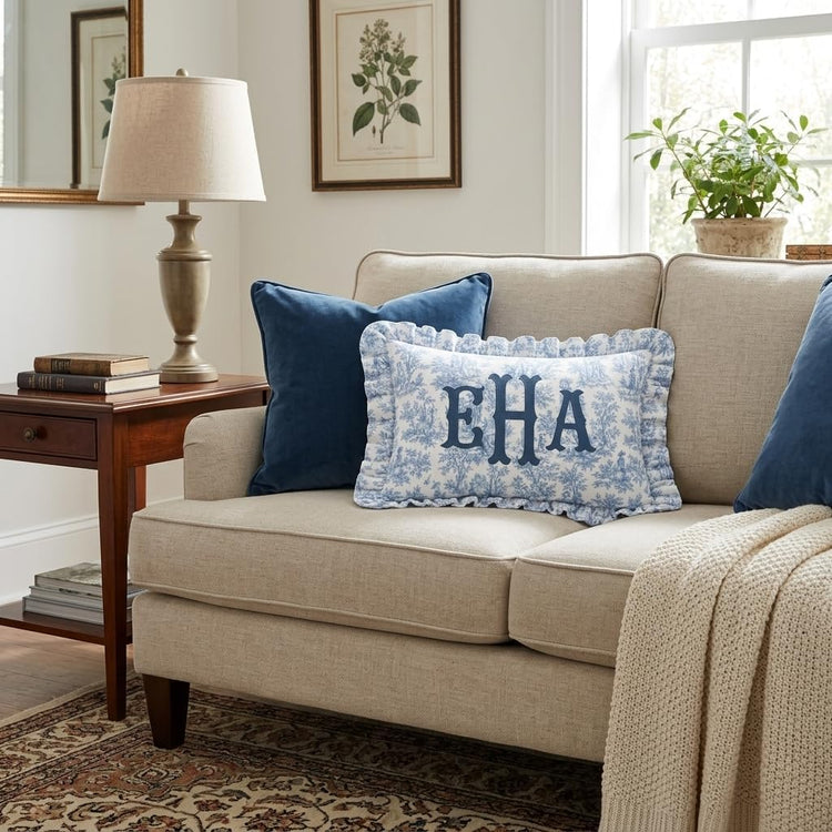 Personalized Monogram Pillow Cover, Custom Embroidered Pillow Covers, Initials Name Pillowcase, Monogrammed Rufle Baby Pillows, Couch Bed Room Pillow Gifts for Kids Boy Girls, Nursery Decoration - Design 12 - Image 2