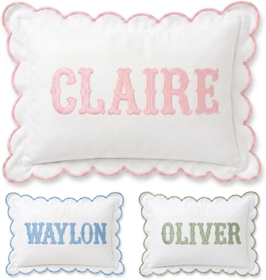 Personalized Monogram Pillow Cover, Custom Embroidered Pillow Covers, Initials Name Pillowcase, Kid's Name Baby Pillows, Couch Bed Room Pillow Gifts for Kids Boy Girls, Nursery Decoration - Design 14 - Image 1
