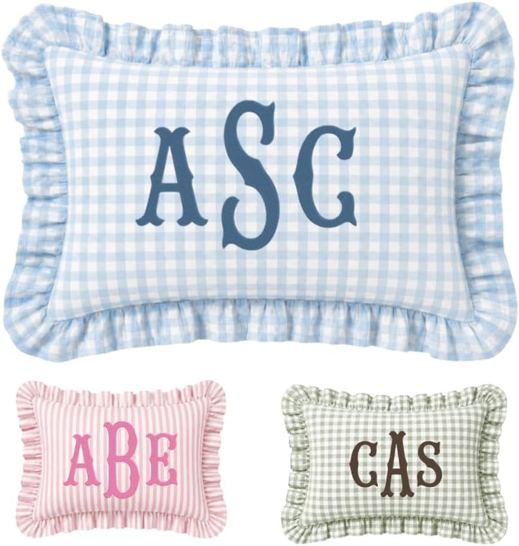 Monogram Pillow Covers, Personalized Name Pillow Cover, Custom Embroidered Pillow Covers, Initials Pillowcase, Ruffle Baby Pillows, Couch Bed Room Pillow Gifts for Kids Boy Girls, Nursery Decorations - Design 22 - Image 1