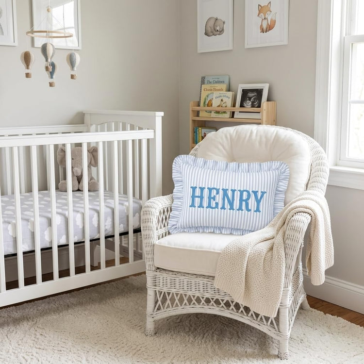 Monogram Pillow Covers, Personalized Name Pillow Cover, Custom Embroidered Pillow Covers, Initials Pillowcase, Ruffle Baby Pillows, Couch Bed Room Pillow Gifts for Kids Boy Girls, Nursery Decorations - Design 22 - Image 2