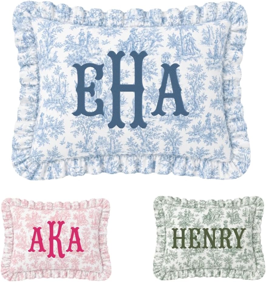 Monogram Pillow Covers, Personalized Name Ruffle Pillow Cover for Kids - Design 21 - Image 1